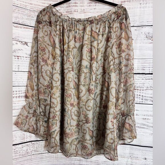 Soft Surroundings Top Womens Aitana  Baroque Peasant Print Sheer Chiffon Blouse - Picture 5 of 11
